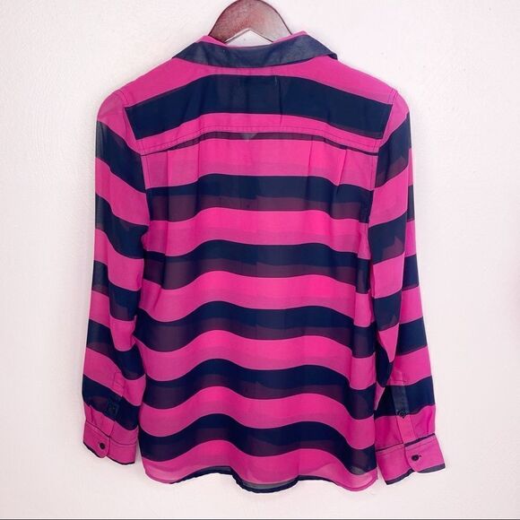 Banana Republic Sheer Rugby Stripe Button Front Shirt Small Pink Black - Picture 6 of 9